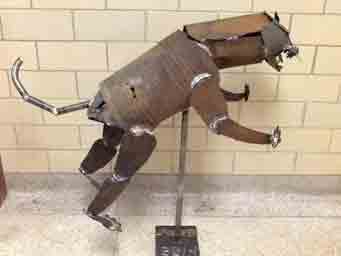 metal jaguar sculpture for RCW high school welded and braised together